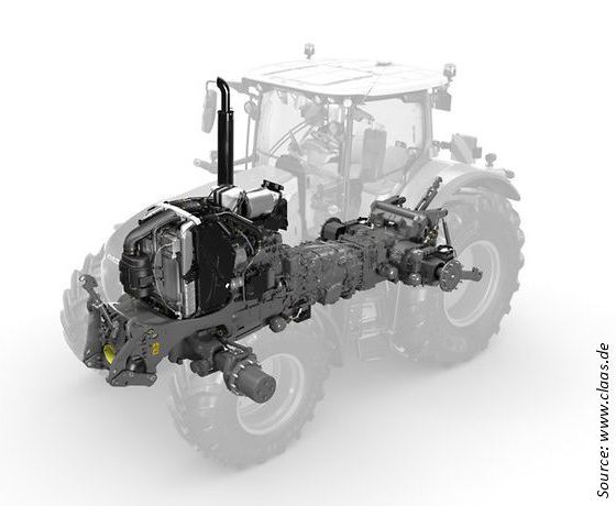3D illustration tractor axis in a semi-transparent tractor on white background